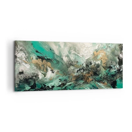 Obraz na plátně - Smaragdově černé vlnobití - 100x40 cm