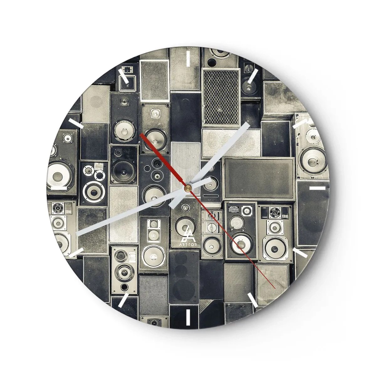 Nástěnné hodiny - Sada reproduktorů v retro stylu - 30x30cm - A vše je v pořádku - Moderní nástěnná dekorace do obývacího pokoje, kuchyně a ložnice ARTTOR