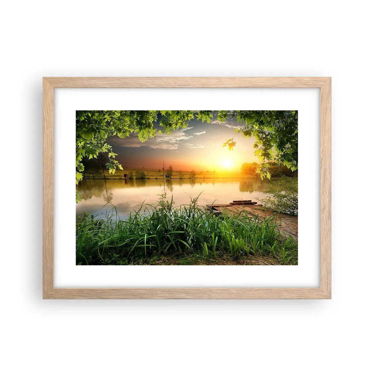 Plakát v rámu světlý dub - Krajina v zeleném rámu - 40x30 cm