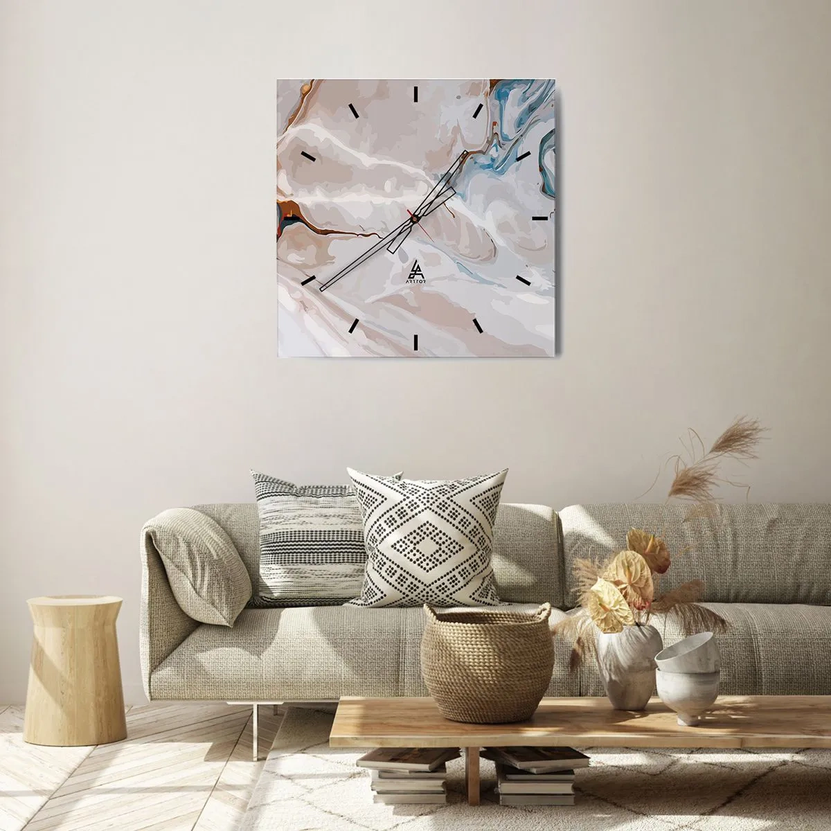 Nástěnné hodiny - Modré meandry pod bílou - 30x30 cm