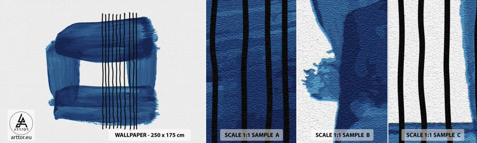 Fototapeta Vzorek Standard Eco - Modročerná kompozice - Abstrakce, Kus, Moderní umění - 100x30 cm