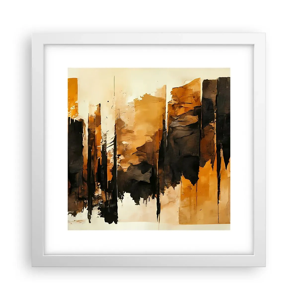 Plakát v bílém rámu - Harmonie černé a zlaté - 30x30 cm