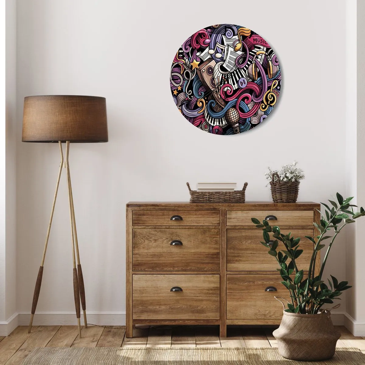 Nástěnné hodiny - Abstraktní kompozice hudebních motivů a nástrojů - 30x30cm - Komplikovaná melodie - Moderní nástěnná dekorace do obývacího pokoje, kuchyně a ložnice ARTTOR
