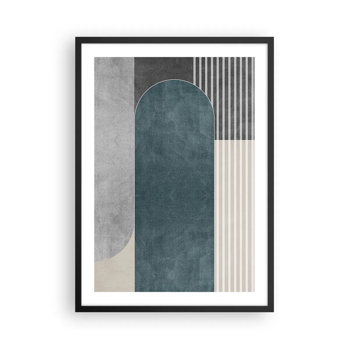 Plakát v černém rámu - Geometrická kompozice v odstínech zelené a šedé - 50x70cm - Kompozice na úrovni - Moderní nástěnná dekorace do obývacího pokoje a ložnice ARTTOR