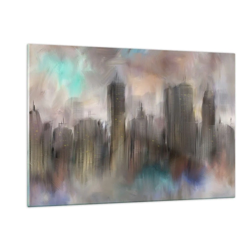Obraz na skle - Kompozice z oceli, kamene a mlhy - 120x80 cm