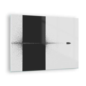 Obraz na skle - Abstraktní kompozice černé a bílé s dynamickou linií - 70x50cm - Přímo k cílu - Moderní nástěnná dekorace do obývacího pokoje a ložnice ARTTOR