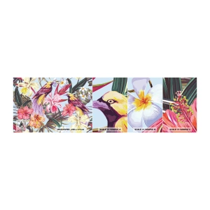 Vzor Fototapety Samolepicí Deluxe Sticker - Plátky a pírka - Pták, Květiny, Zahrada - 100x30 cm