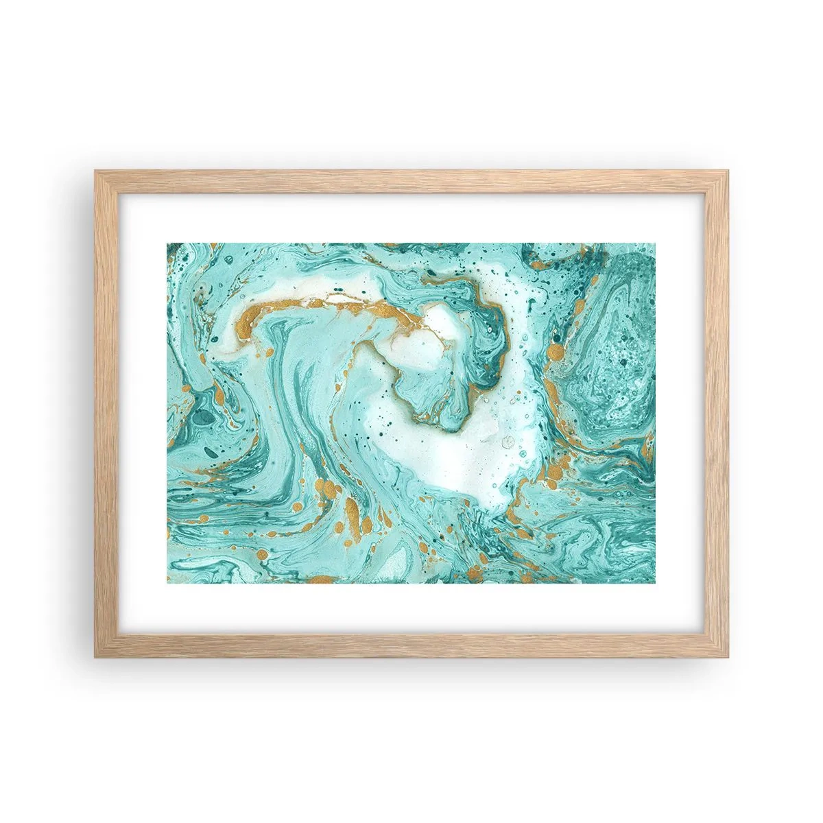 Plakát v rámu světlý dub - Pod velkou vlnou z epochy Edo - 40x30 cm