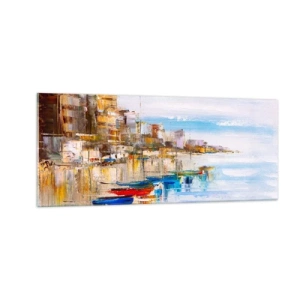 Obraz na skle - Vícebarevný městský přístav - 100x40 cm