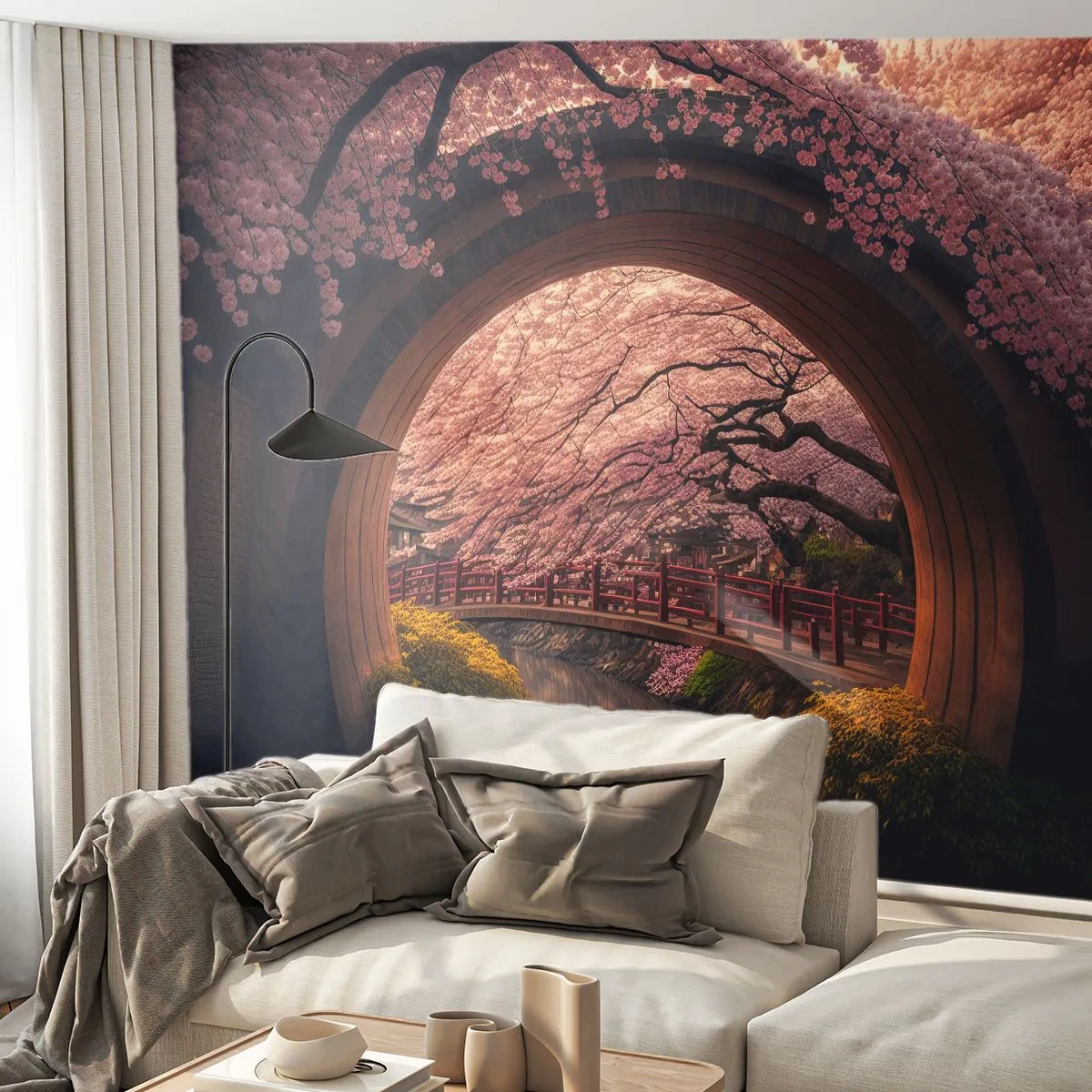 Fototapeta Samolepicí Deluxe Sticker - Japonské jaro - Most, Japonsko, Japonská třešeň - 500x350 cm