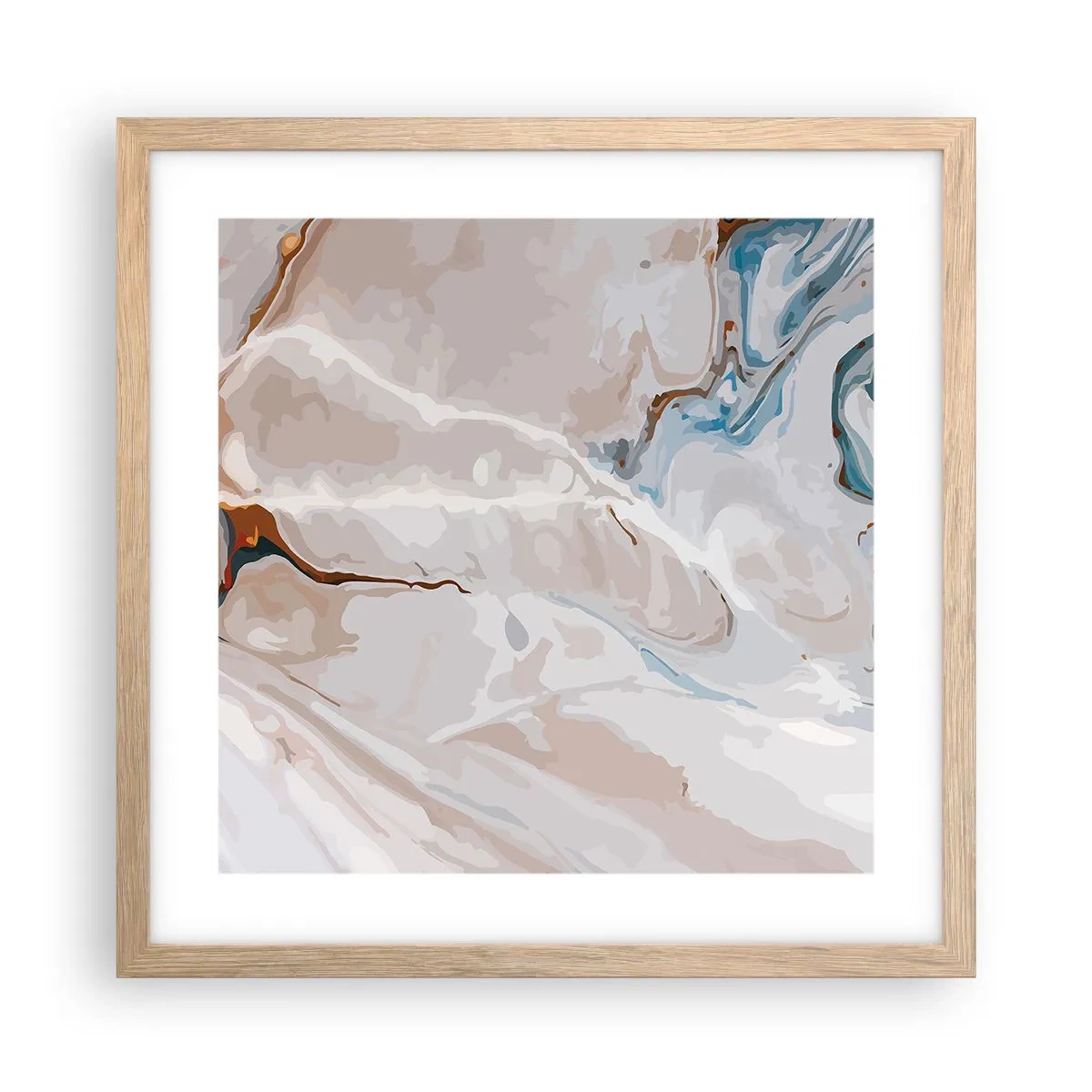 Plakát v rámu světlý dub - Modré meandry pod bílou - 40x40 cm