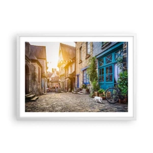 Plakát v bílém rámu - Bílý duch městečka - 70x50 cm