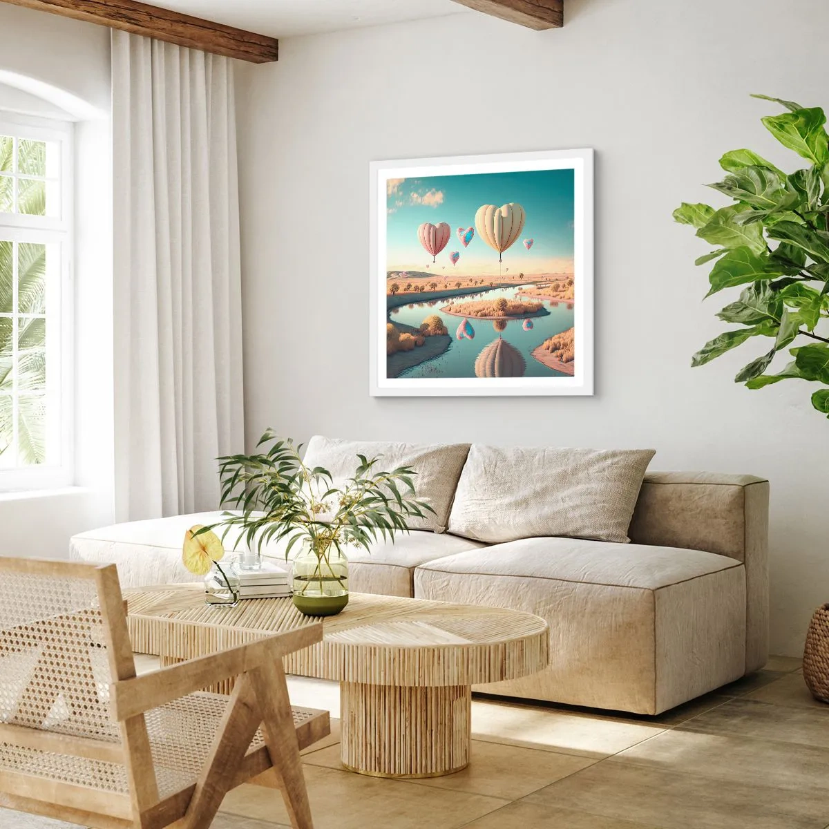 Plakát v bílém rámu - Láska tě nechá vzlétnout - 50x50 cm