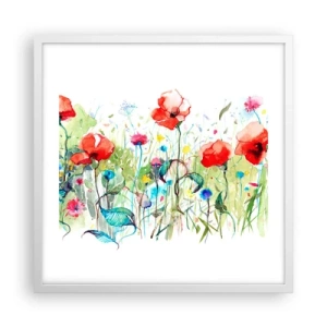 Plakát v bílém rámu - Kvetoucí louka v květnu - 50x50 cm