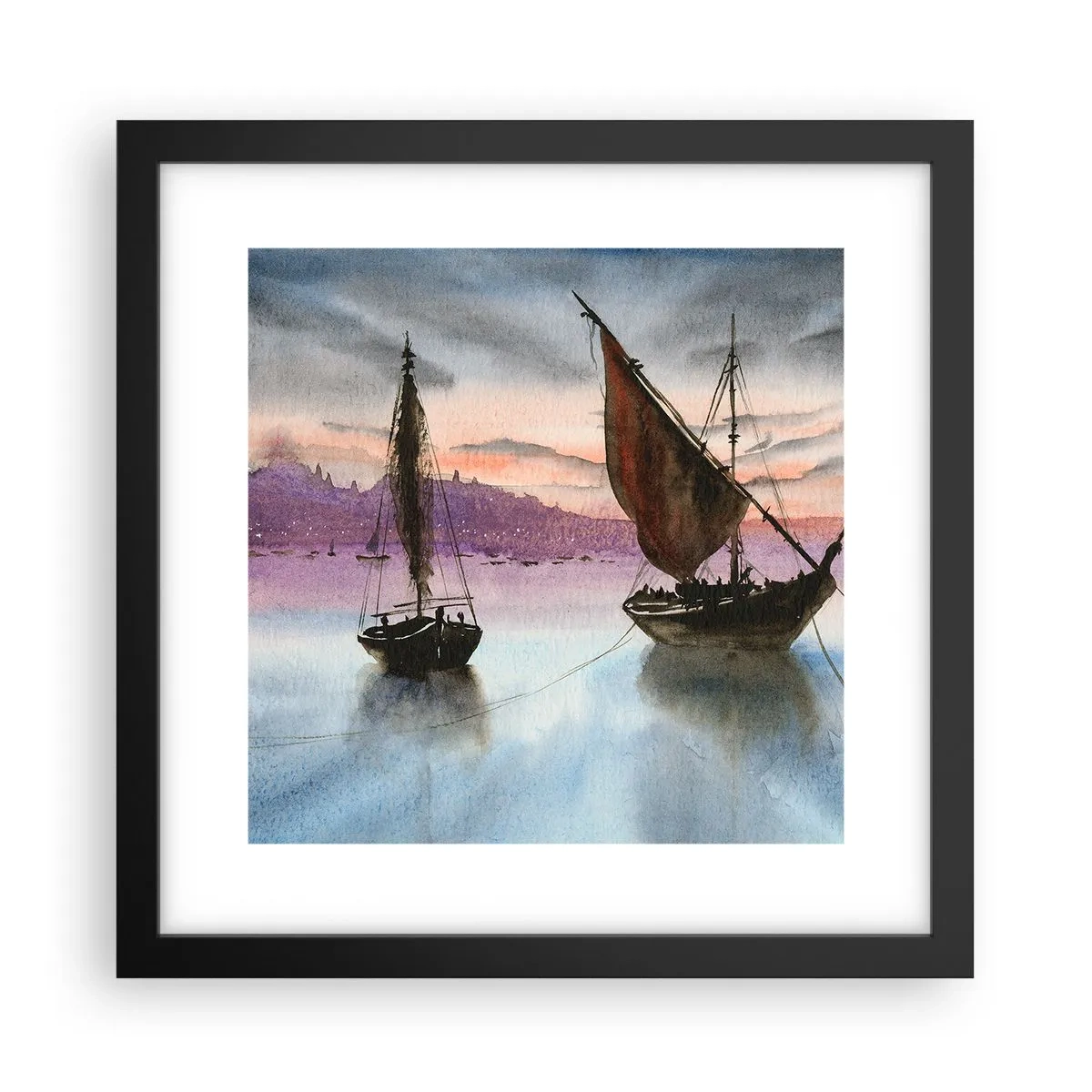 Plakát v černém rámu - Večer v přístavu - 30x30 cm