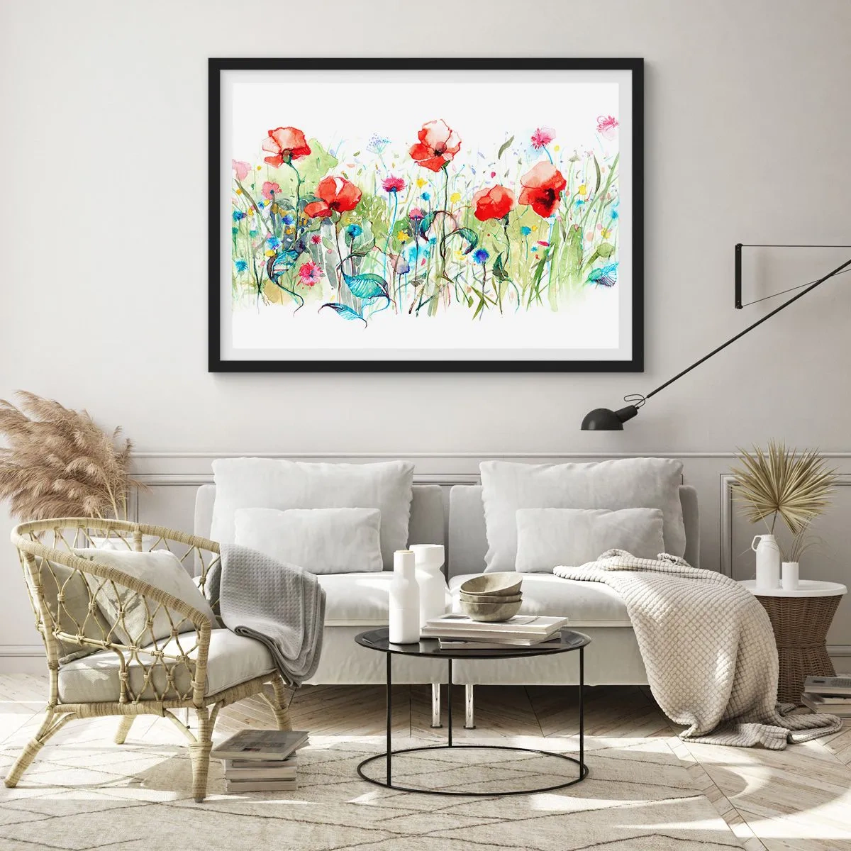 Plakát v černém rámu - Kvetoucí louka v květnu - 70x50 cm