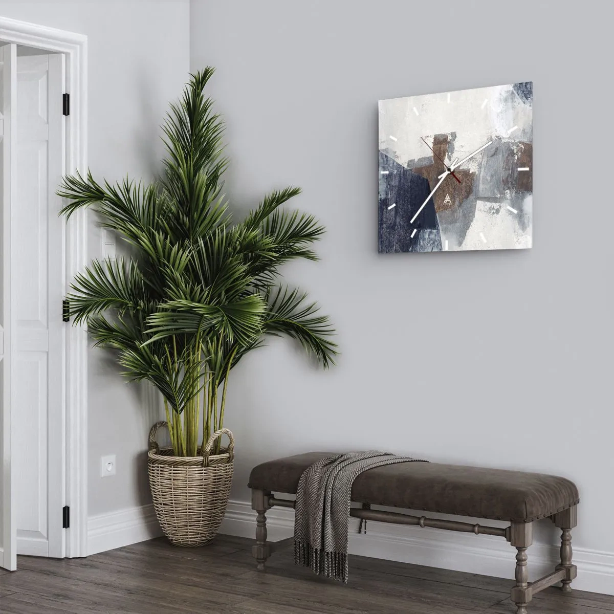 Nástěnné hodiny - Modro-hnědé tvary - 30x30 cm