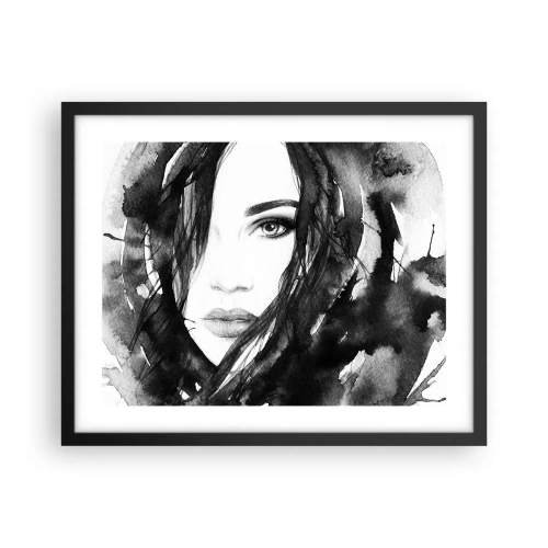 Plakát v černém rámu - Portrét dámy v černé a bílé - 50x40 cm