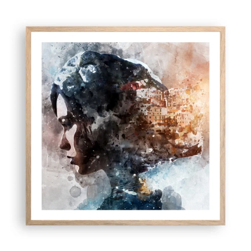 Plakát v rámu světlý dub - Příběh o dívce s městem v pozadí - 60x60 cm