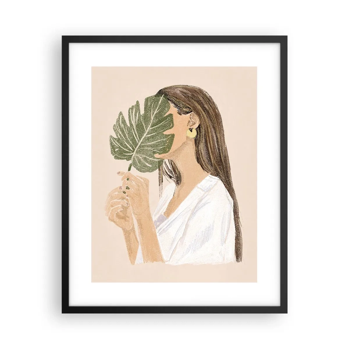 Plakát v černém rámu - Tajemný portrét s vějířem - 40x50 cm