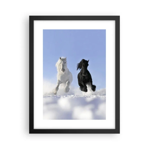 Plakát v černém rámu - Černo-bílý cval - 30x40 cm