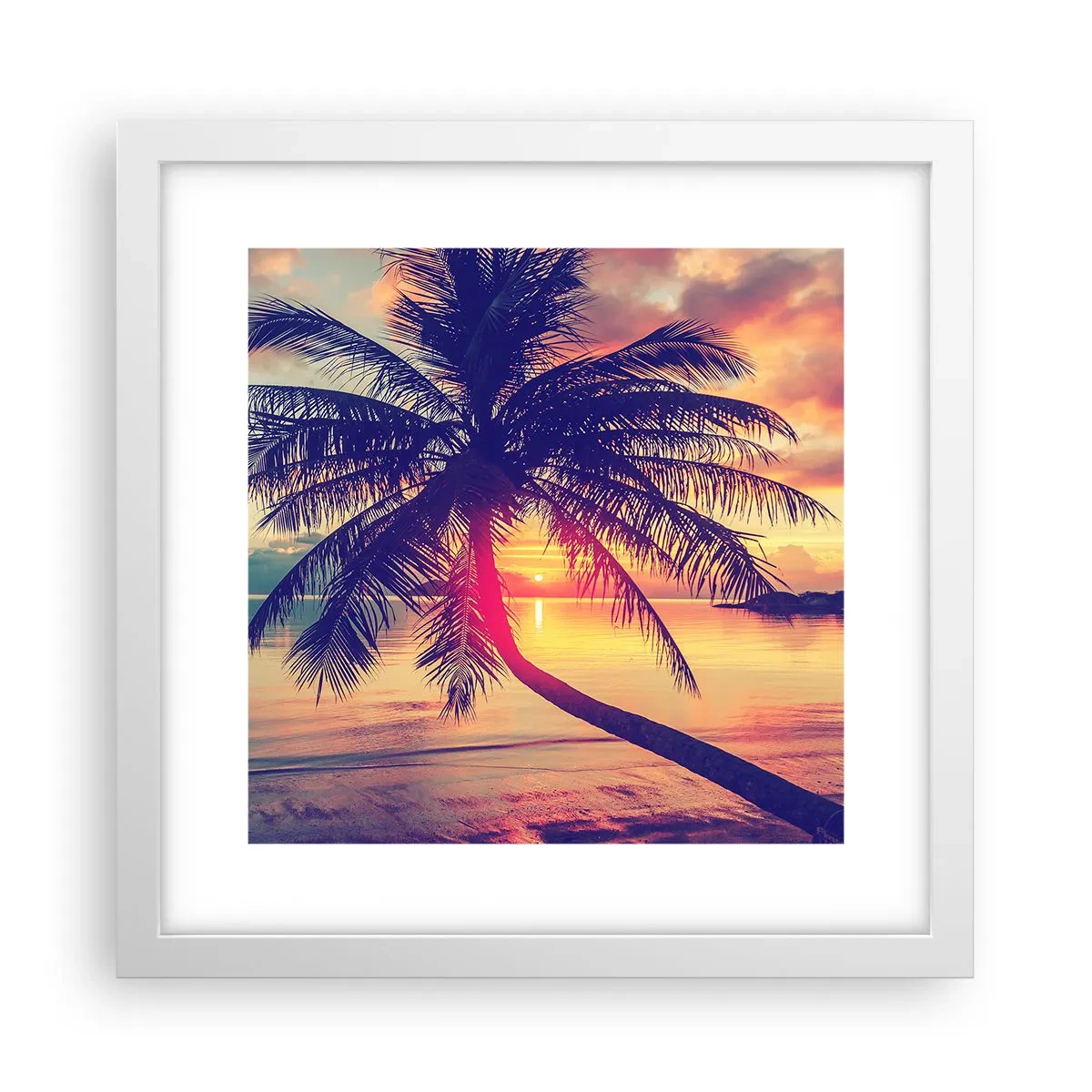 Plakát v bílém rámu - Večer pod palmami - 30x30 cm