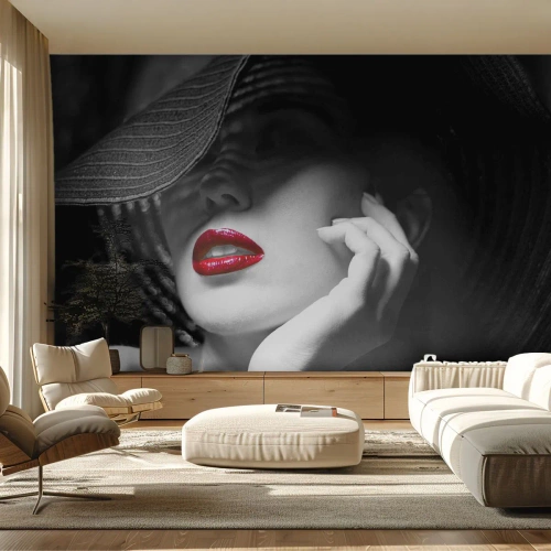 Fototapeta Premium Canvas - Studie v šarlatové - Žena, červené rty, Móda - 100x70 cm
