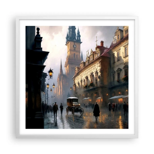 Plakát v bílém rámu - Kouzlo pražského večera - 60x60 cm
