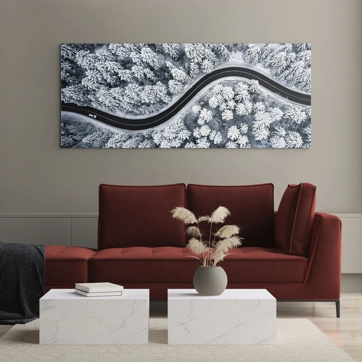 Obraz na skle - Zimním lesem - 120x50 cm