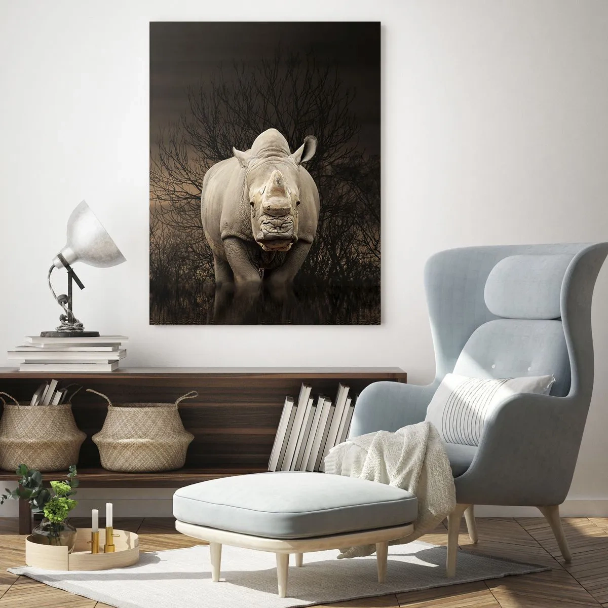 Obraz na skle - Bílý proti přírodě - 50x70 cm