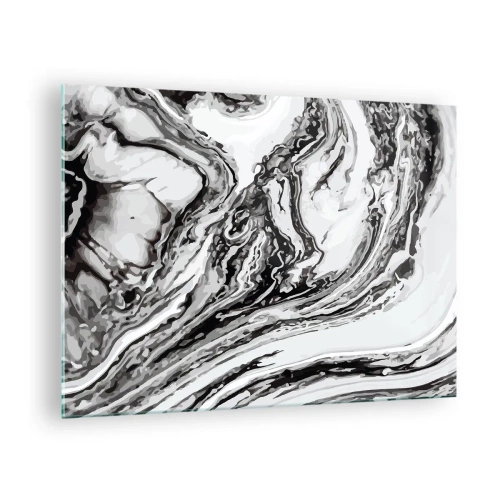Obraz na skle - Abstraktní vzor v odstínech černé a bílé připomínající vlny. - 70x50cm - Na začátku byl chaos - Moderní nástěnná dekorace do obývacího pokoje a ložnice ARTTOR