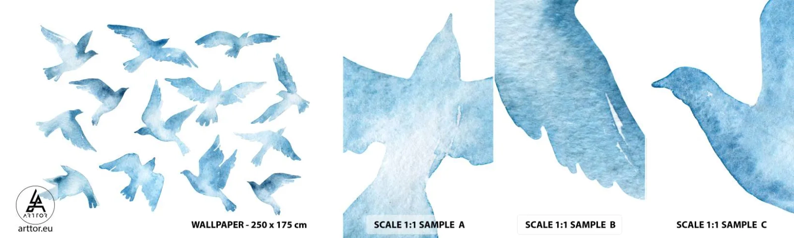 Vzor Fototapety Samolepicí Deluxe Sticker - Nebeští ptáci - Abstrakce, Pták, Grafika - 100x30 cm