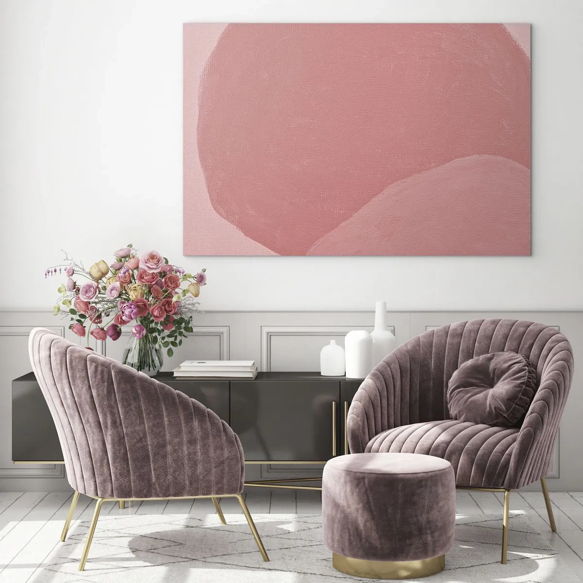 Obraz na skle - Abstraktní forma v odstínech růžové a pastelových barvách. - 70x50cm - Organická kompozice v růžové - Moderní nástěnná dekorace do obývacího pokoje a ložnice ARTTOR