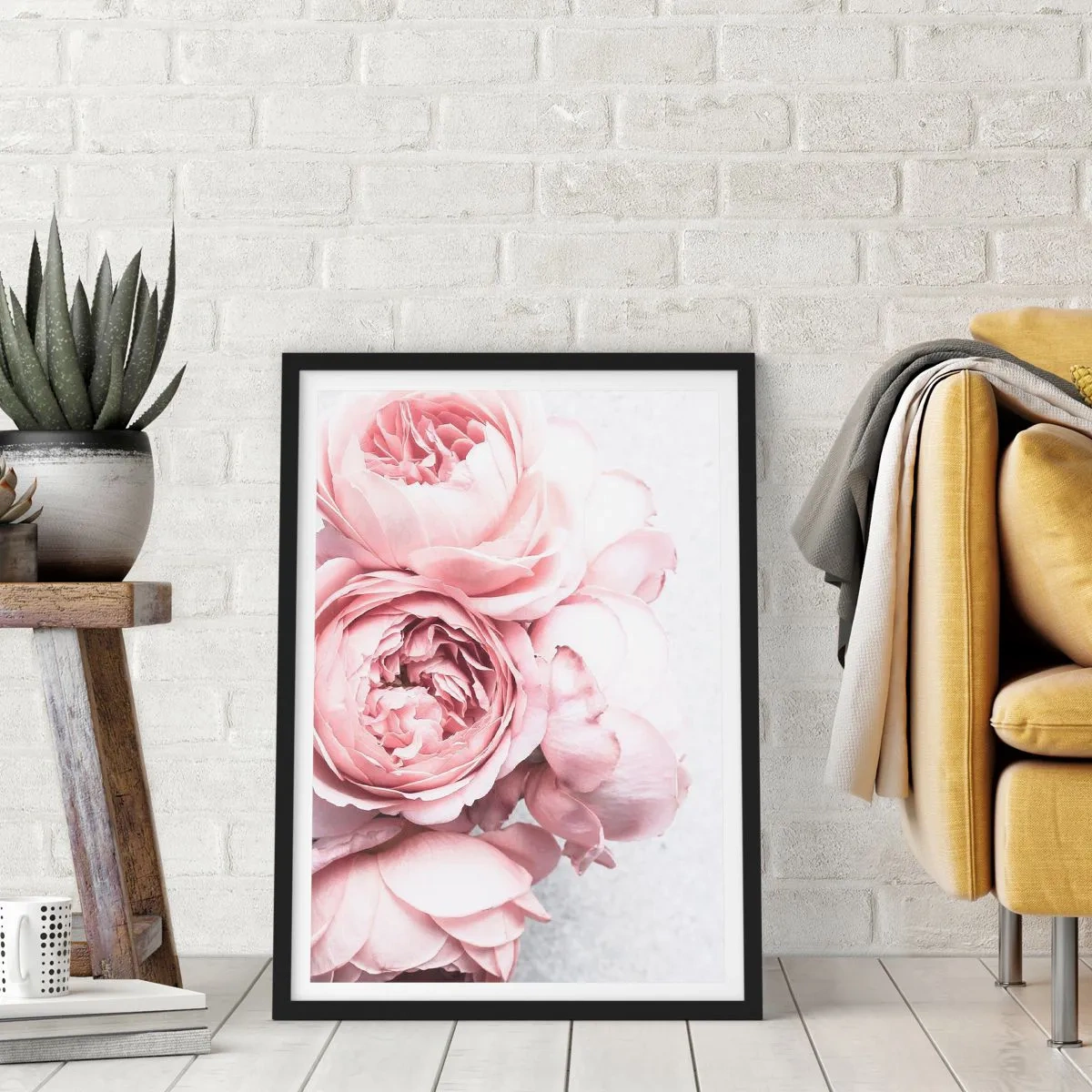 Plakát v černém rámu - Květy růžové pivoňky detail - 50x70cm - Pro romantiky - Moderní nástěnná dekorace do obývacího pokoje a ložnice ARTTOR