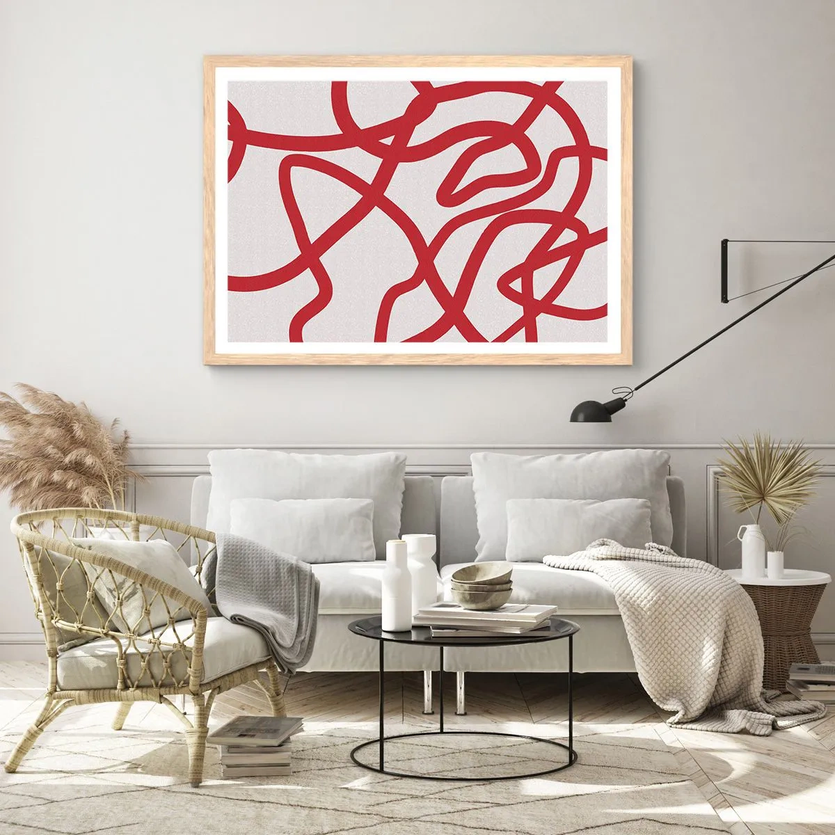 Plakát v rámu světlý dub - Červené na bílém - 100x70 cm