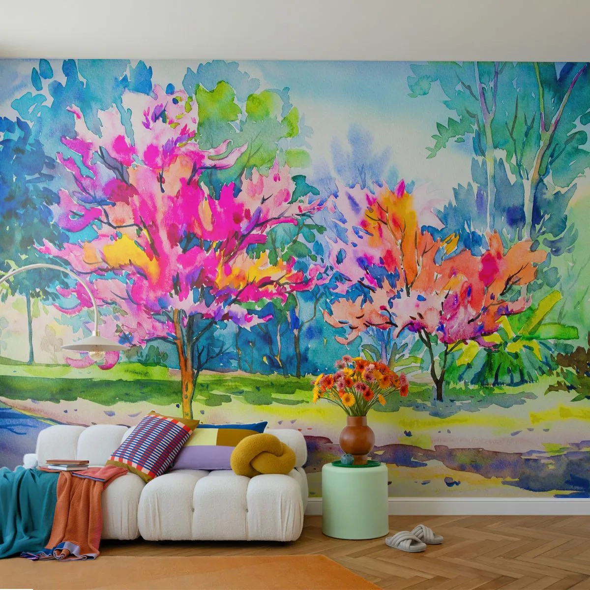 Fototapeta Premium Canvas - Duhová zahrada v jarním lesku - Park, Stromy, Příroda - 250x175 cm