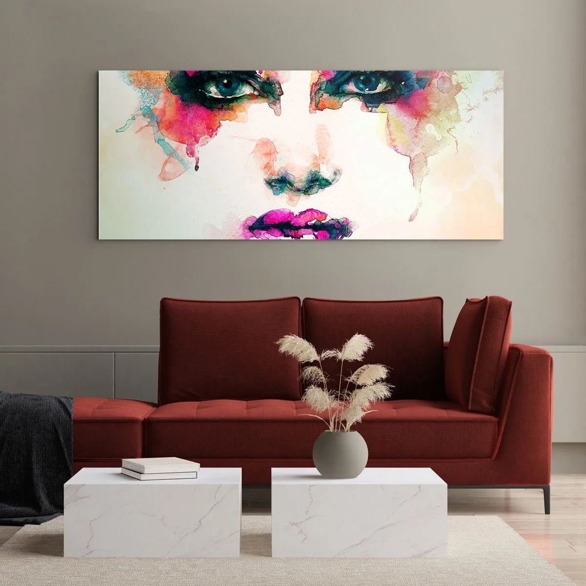 Obraz na skle - Portrét malovaný duhou - 160x50 cm