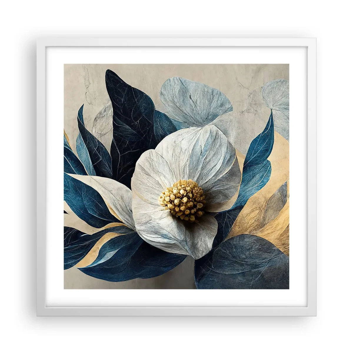 Plakát v bílém rámu - Zlaté srdce - 50x50 cm