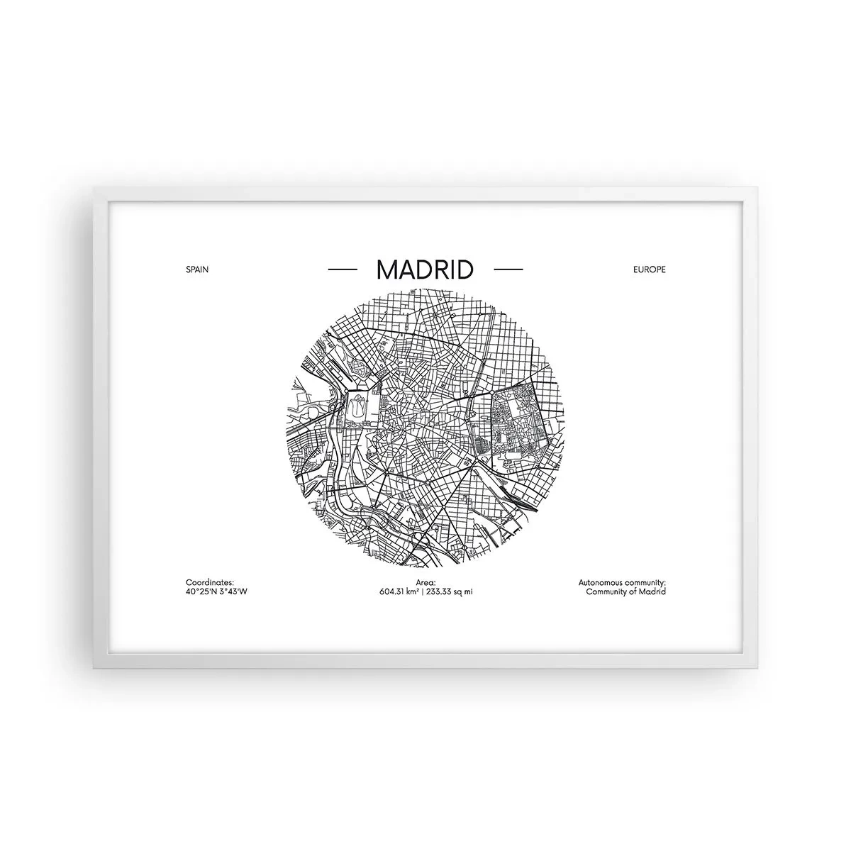 Plakát v bílém rámu - Anatomie Madridu - 70x50 cm