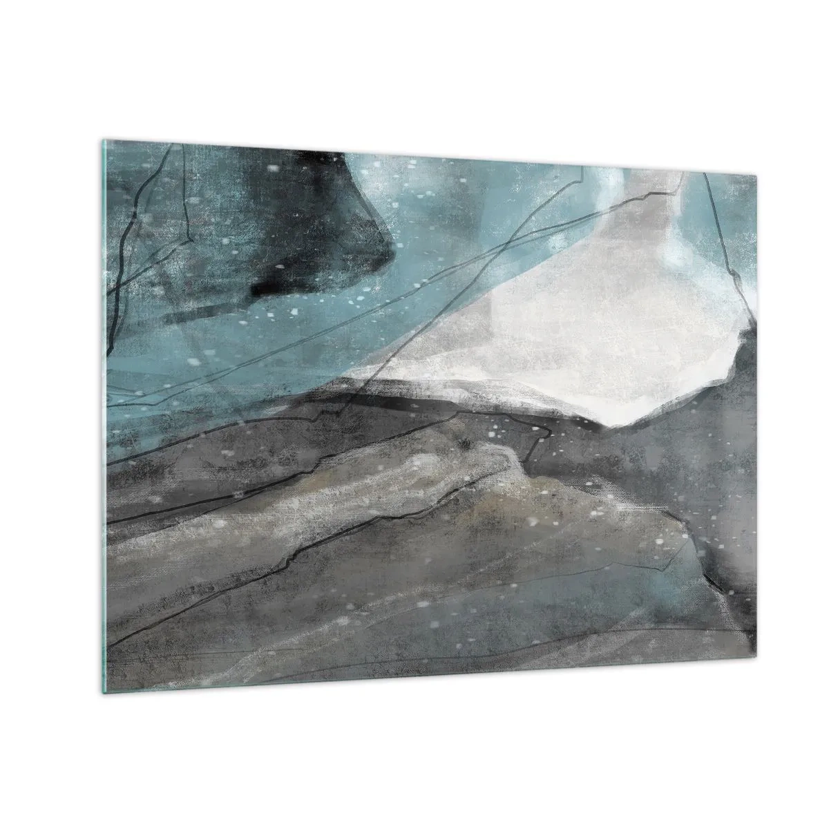 Obraz na skle - Abstraktní zobrazení skal a ledu v chladné barevné paletě. - 70x50cm - Abstrakce: skály a led - Moderní nástěnná dekorace do obývacího pokoje a ložnice ARTTOR
