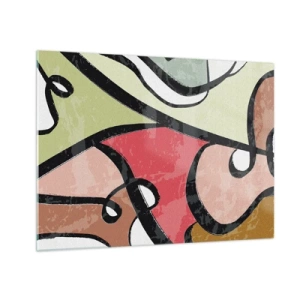 Obraz na skle - Barevná abstrakce s černými linkami - 70x50cm - Piruety uprostřed barev - Moderní nástěnná dekorace do obývacího pokoje a ložnice ARTTOR