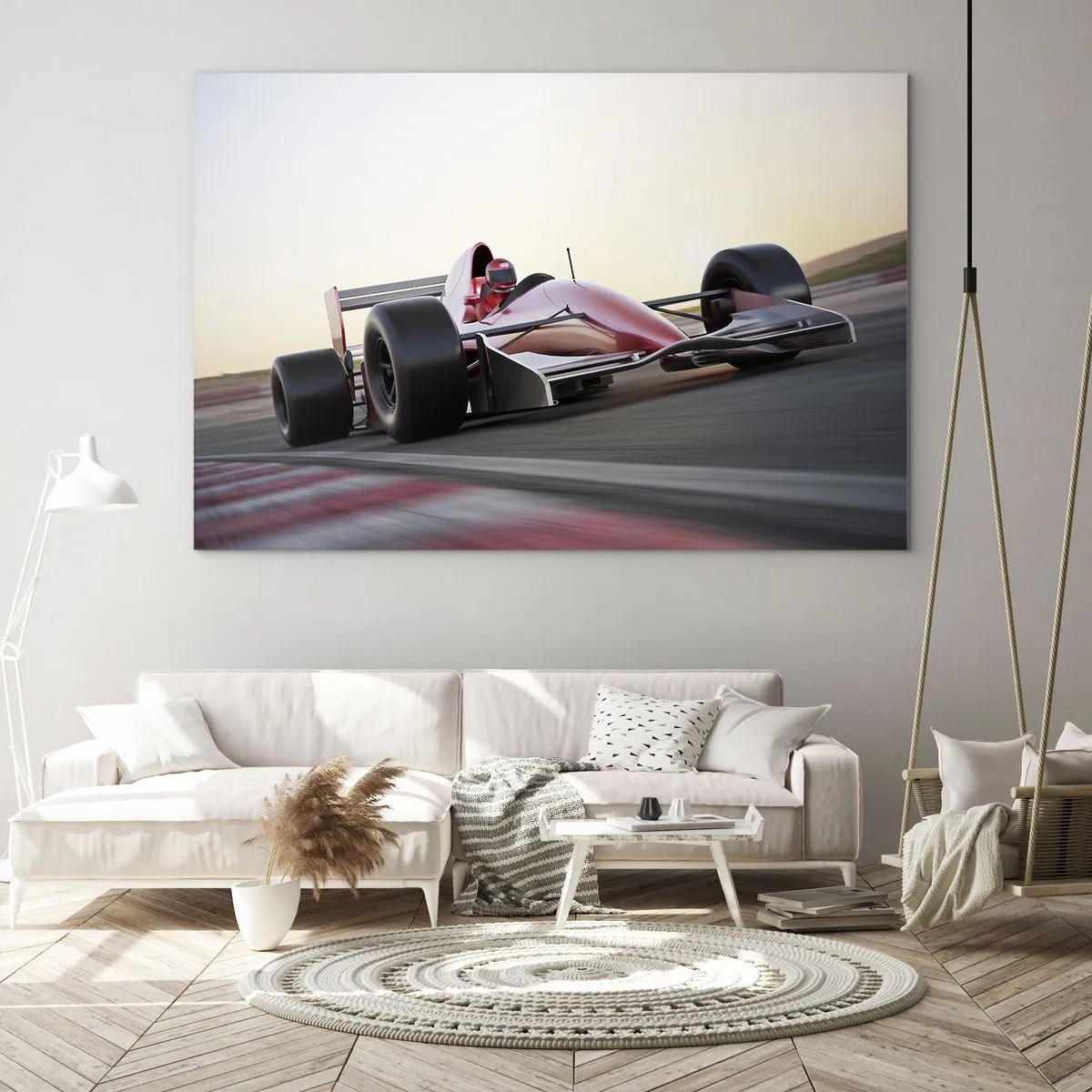 Obraz na skle - Formule 1 na závodní dráze - 70x50cm - Vždy vítěz - Moderní nástěnná dekorace do obývacího pokoje a ložnice ARTTOR