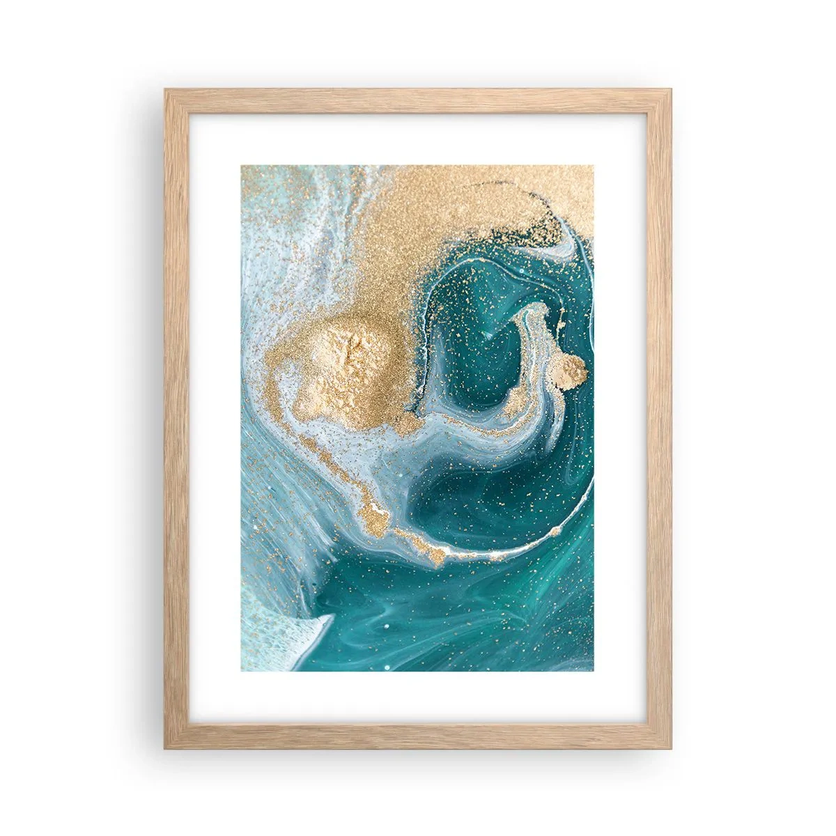 Plakát v rámu světlý dub - Vír zlaté a tyrkysové - 30x40 cm