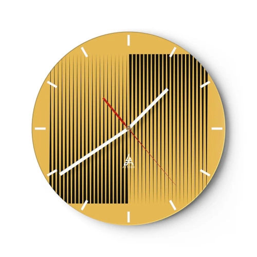 Nástěnné hodiny - Žluté pozadí s černými svislými čarami vytvářejícími geometrický efekt - 30x30cm - Čtverec protikladů - Moderní nástěnná dekorace do obývacího pokoje, kuchyně a ložnice ARTTOR