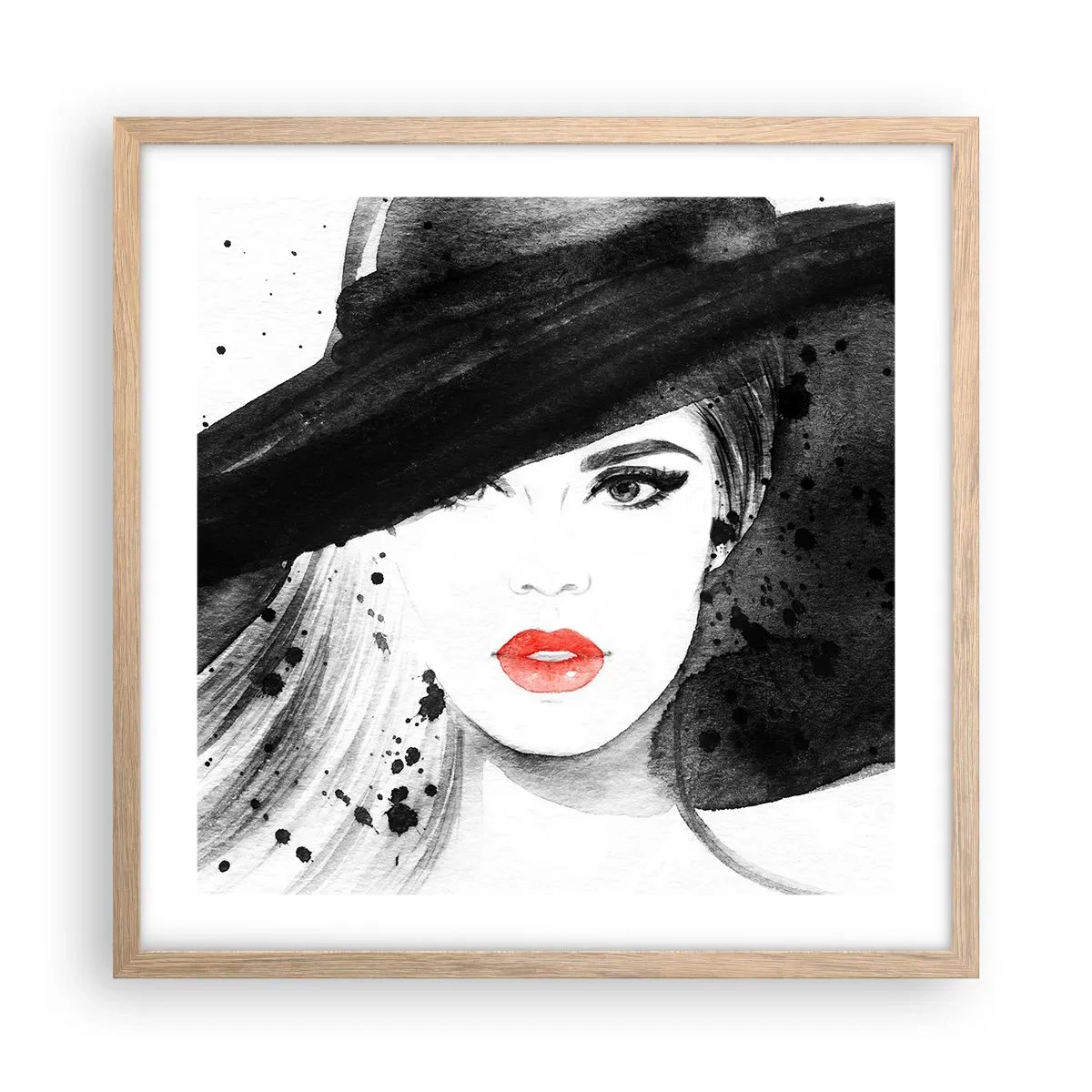 Plakát v rámu světlý dub - Dáma v černém - 50x50 cm