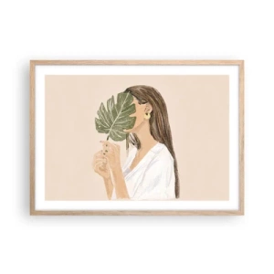 Plakát v rámu světlý dub - Tajemný portrét s vějířem - 70x50 cm