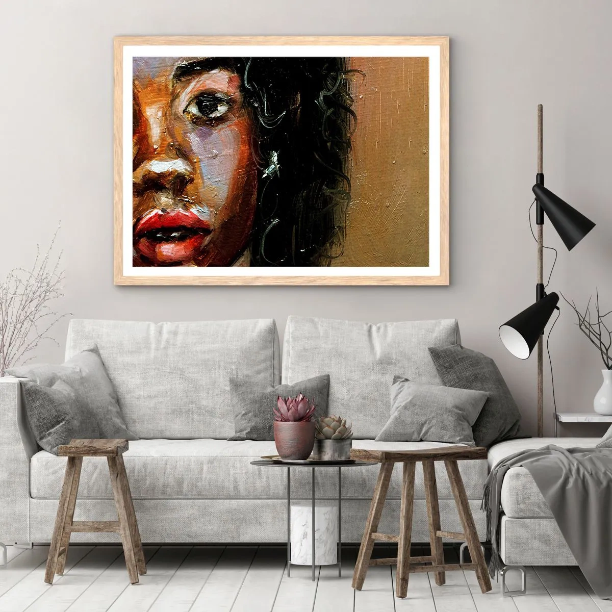 Plakát v rámu světlý dub - Černá a jas - 100x70 cm