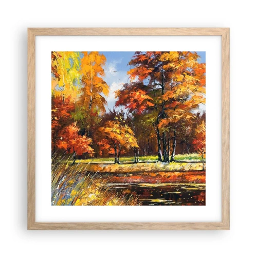 Plakát v rámu světlý dub - Krajinka ve zlaté a hnědé - 40x40 cm