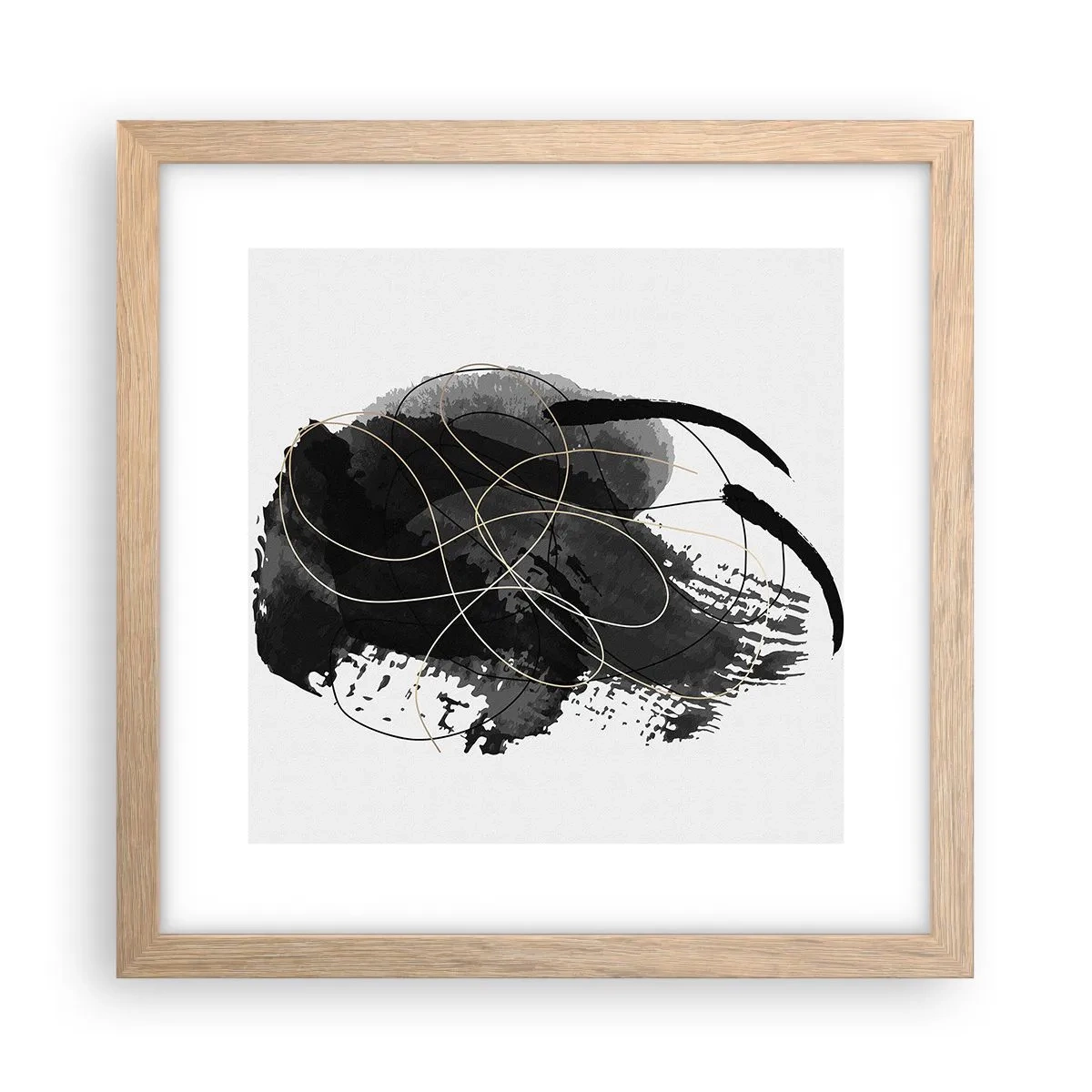 Plakát v rámu světlý dub - Upletené z černé - 30x30 cm