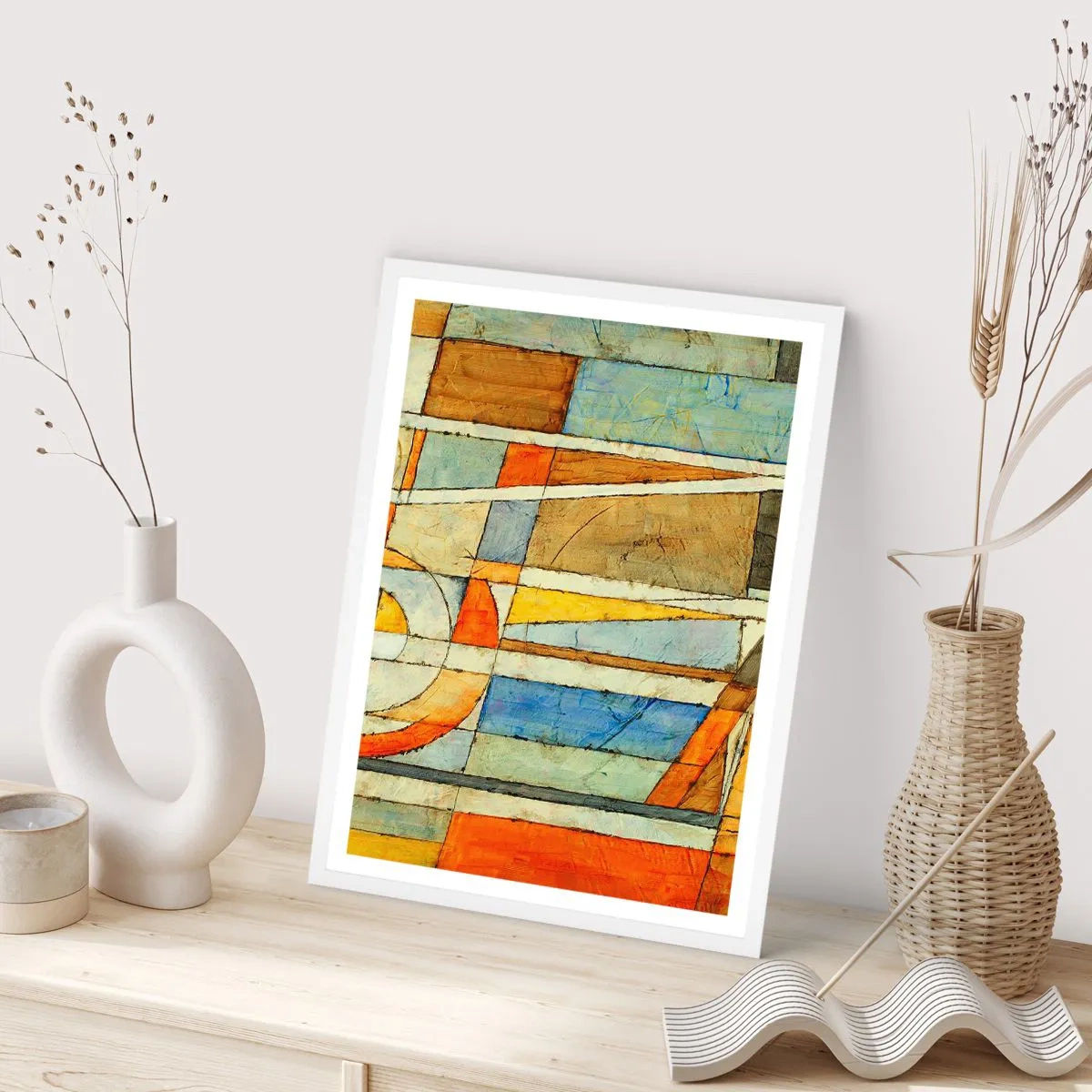 Plakát v bílém rámu - Kubismus na stavbě - 50x70 cm